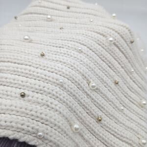 Betsey Johnson Glam Cream Pearl Knit Neck Warmer Cowl Scarf Girlie